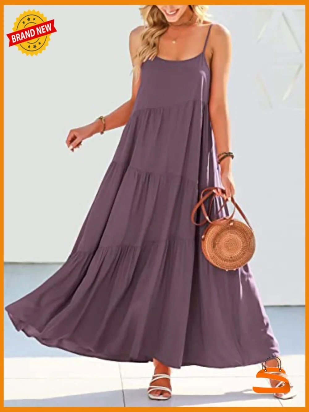 Women's Casual Loose Sleeveless Sundress Spaghetti Strap Flowy Maxi Dress - Picture 3 of 7